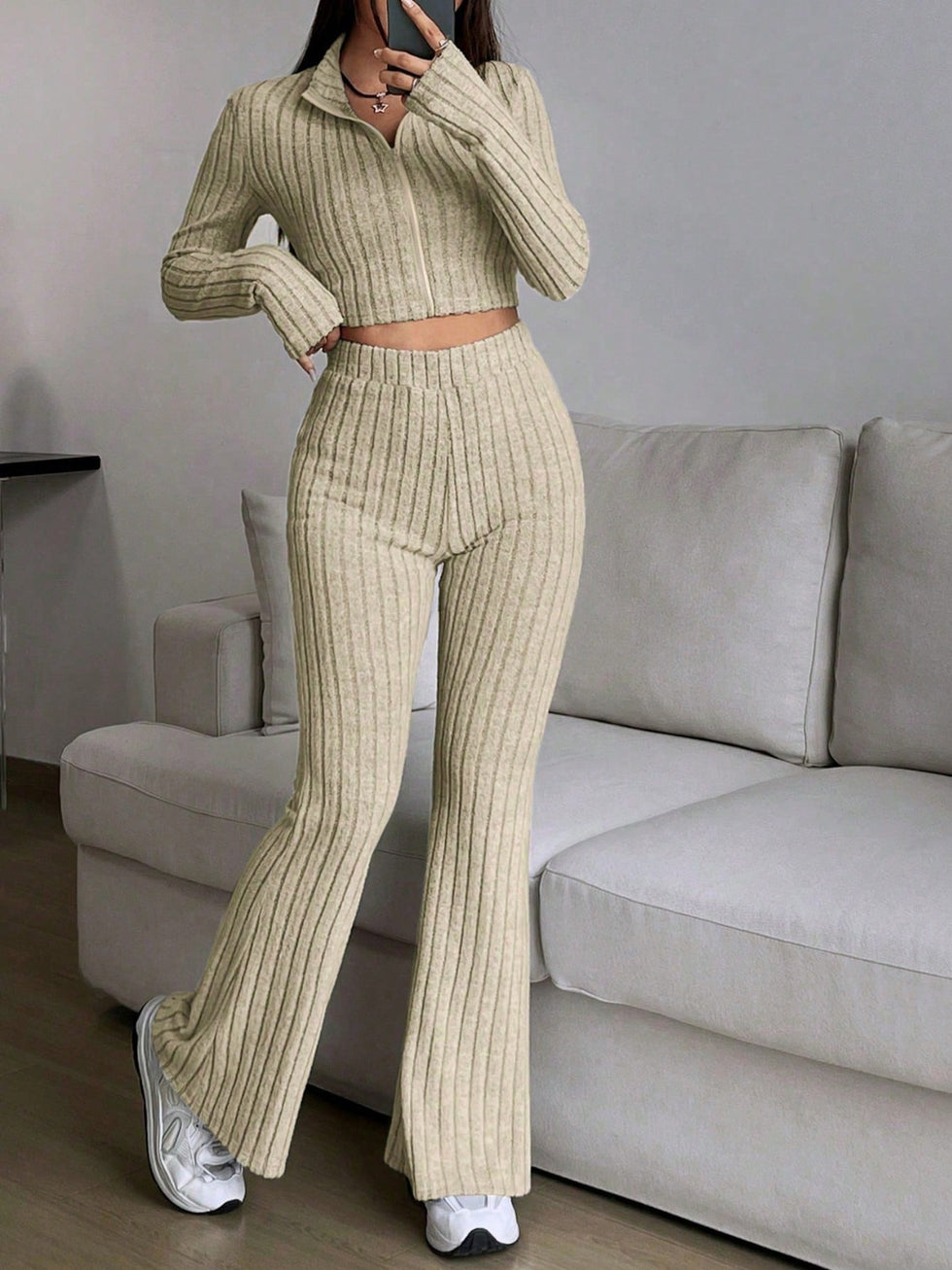 Zip-Up Outerwear and  Drawstring Pants Set