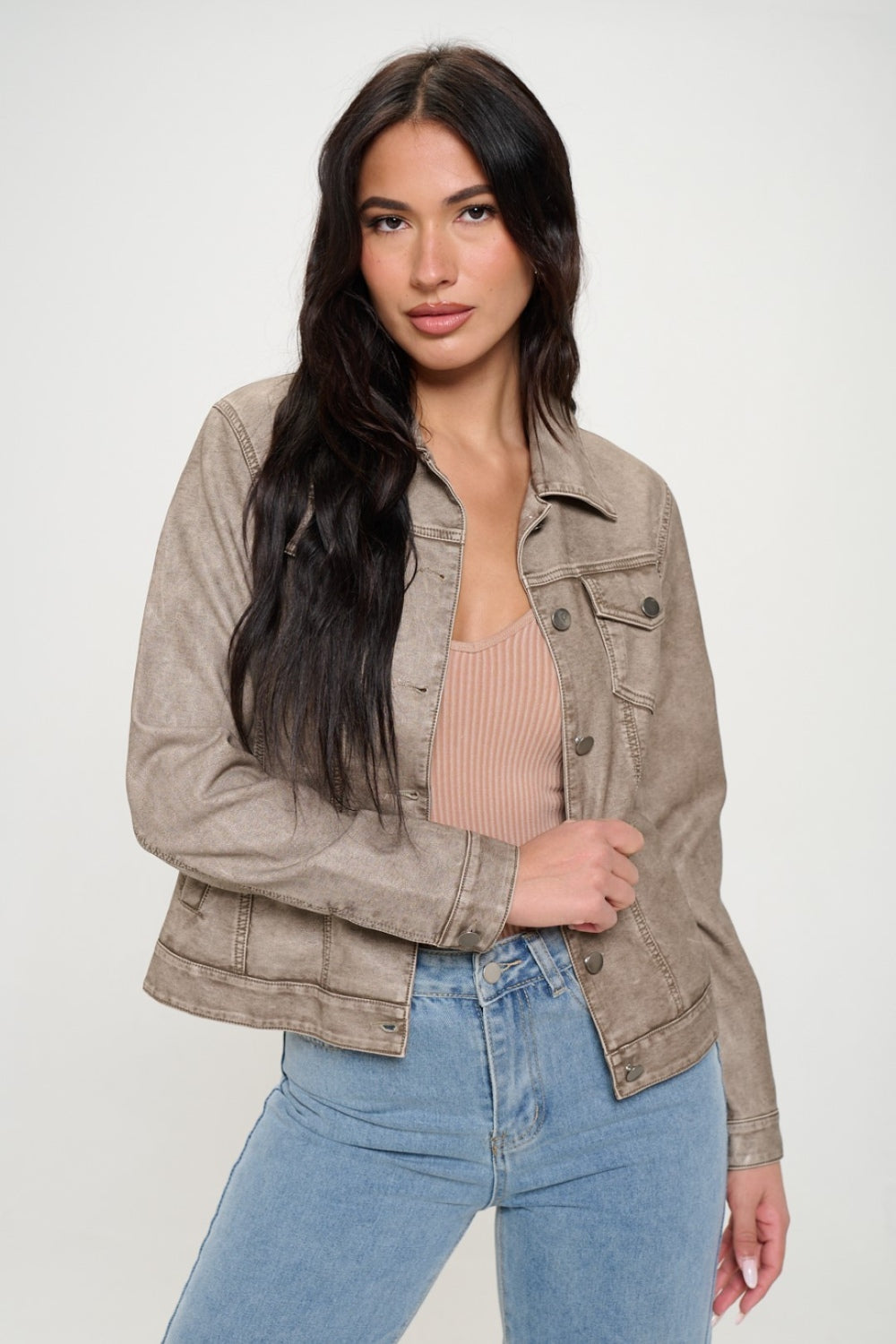 Coalition LA Button Down Cargo Vegan Leather Shacket - Charming Charlie
