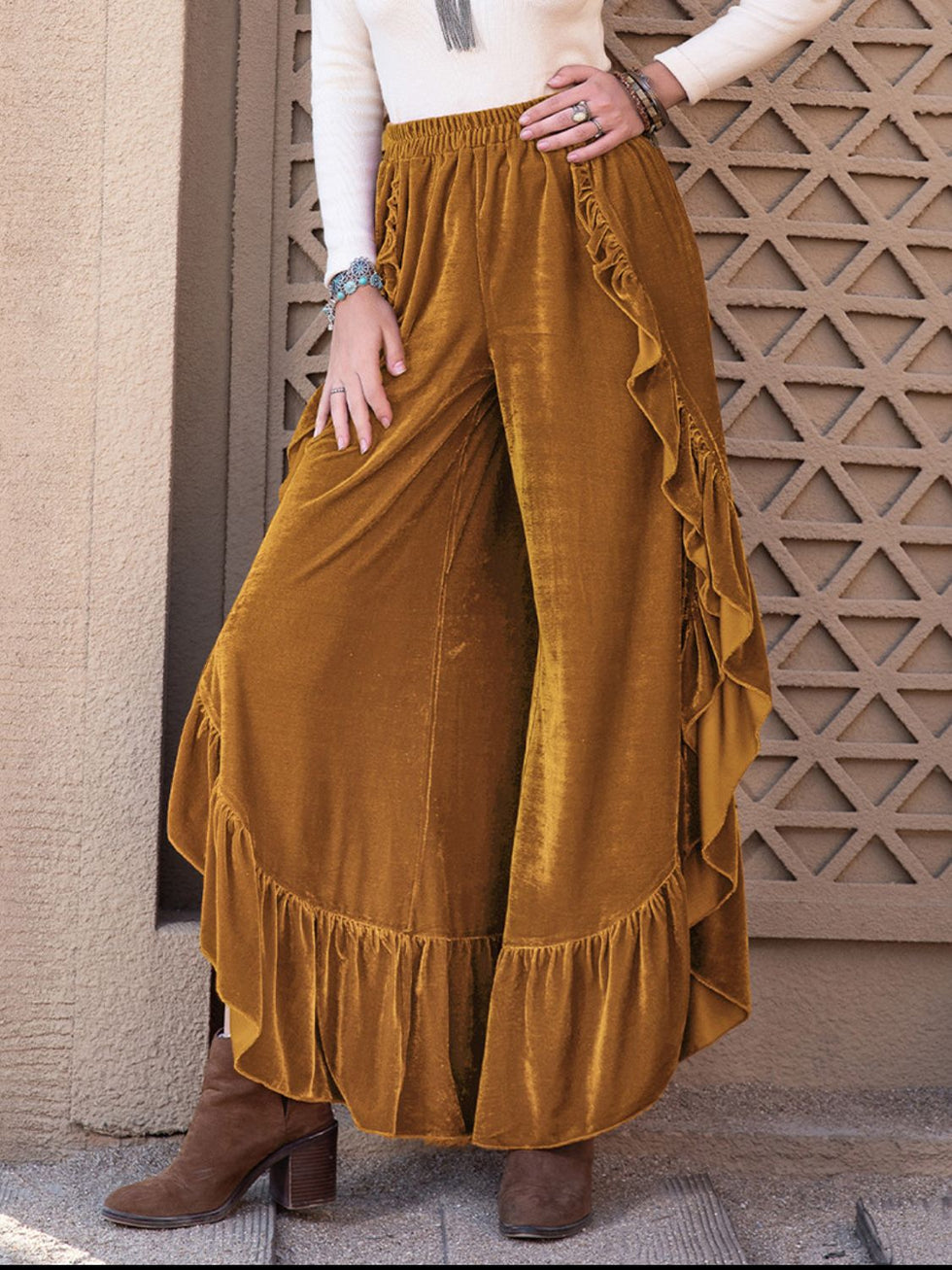 Wide-Leg Pants with Ruffle Detail