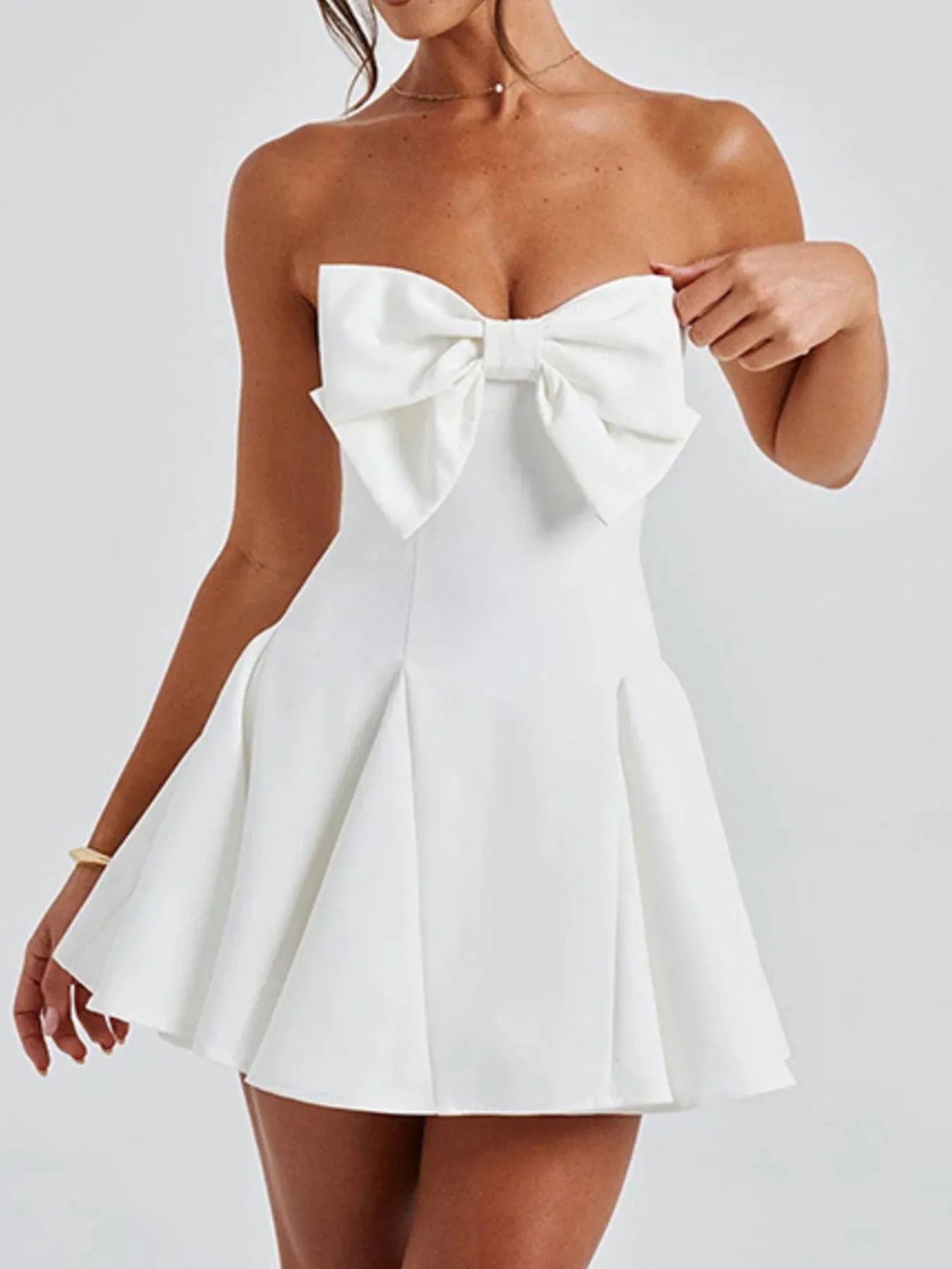 Adoeete Plunge Bow Bodycon Mini Dress