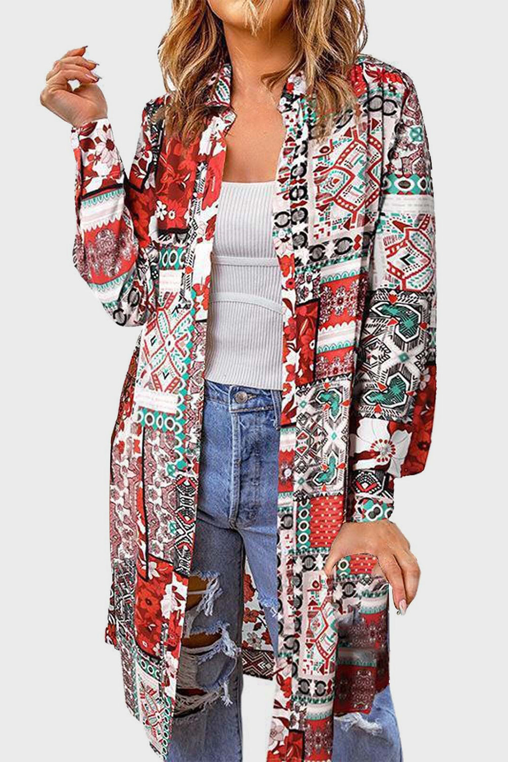 Printed Button Up Long Sleeve Cardigan - Charming Charlie