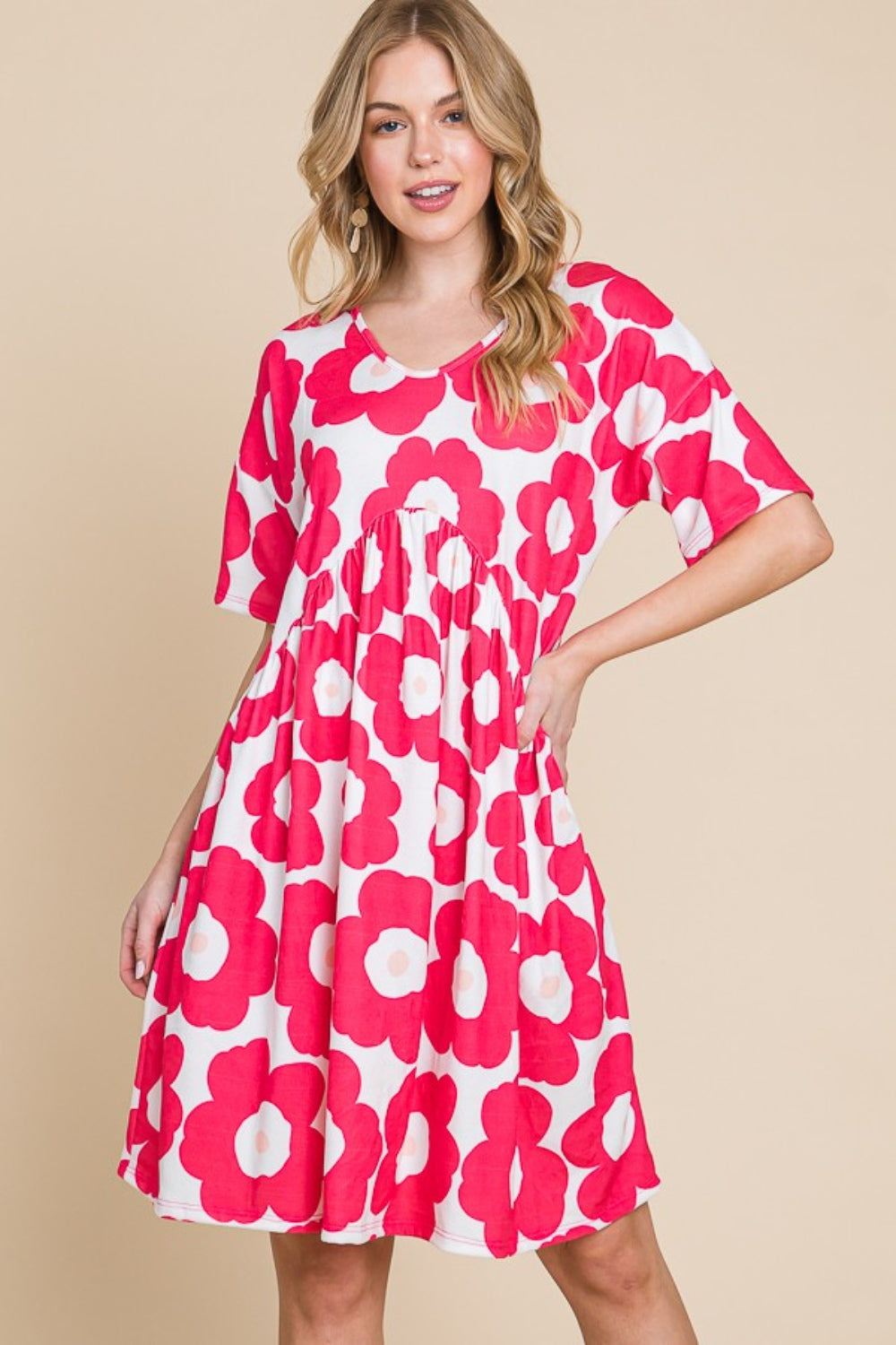 BOMBOM Flower Print Ruched Dress - Charming Charlie