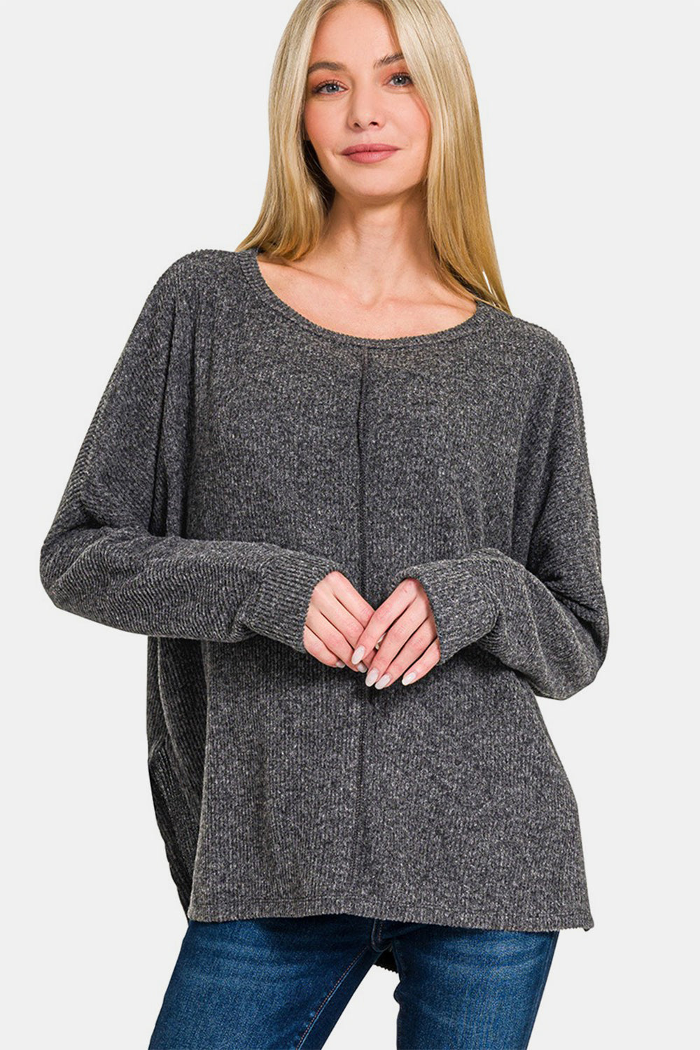 Zenana High-Low Side Slit Round Neck T-Shirt - Charming Charlie