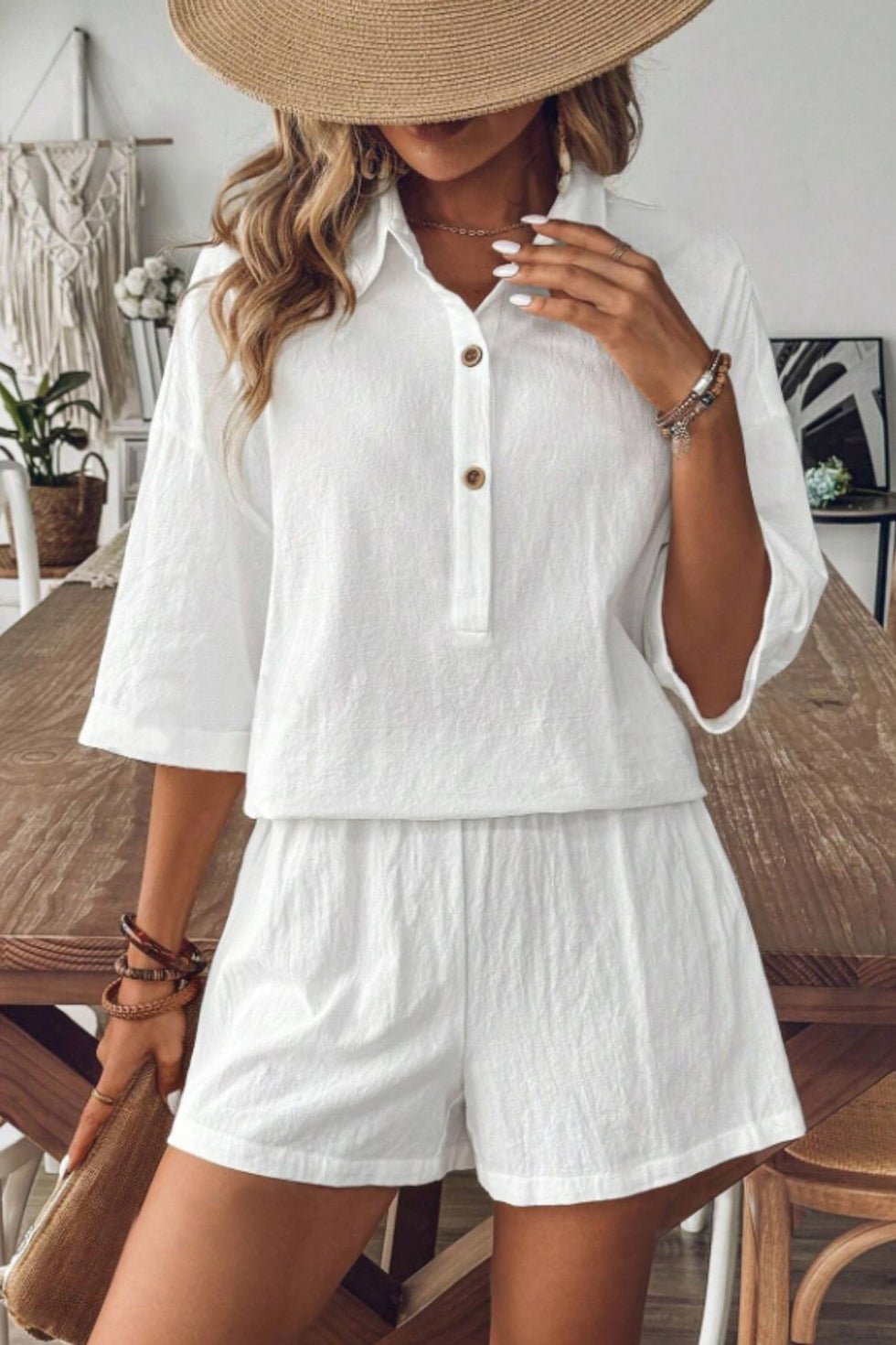 Round Neck Half Sleeve Top and Shorts Lounge Set main image 1