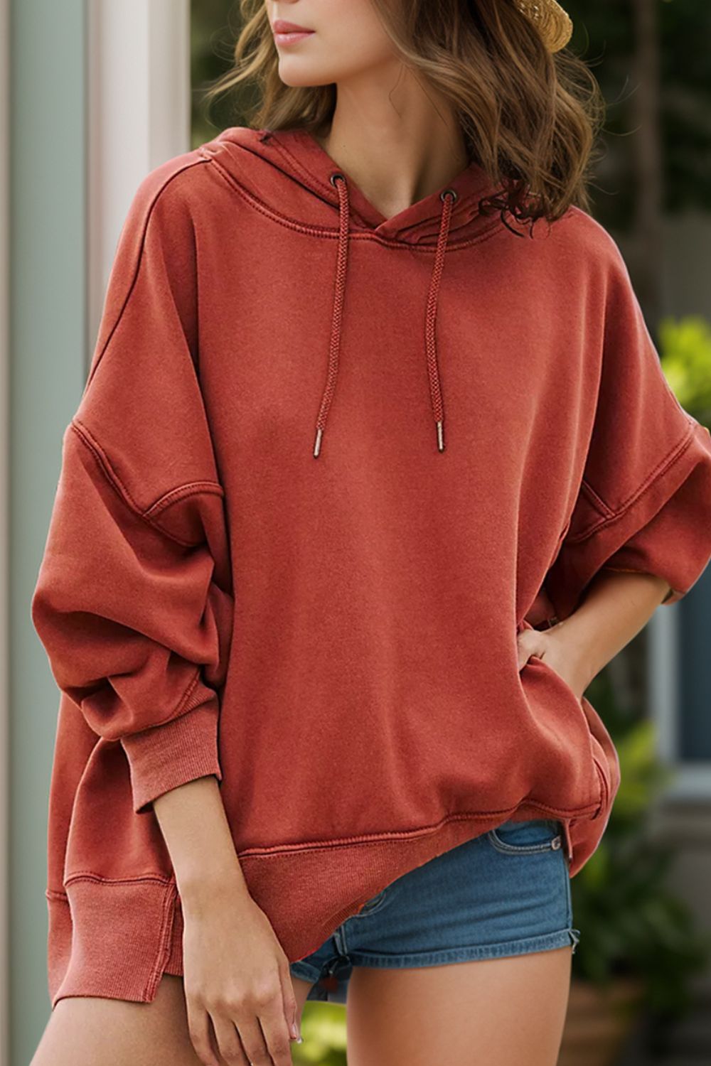 Drawstring Dropped Shoulder Long Sleeve Hoodie Charming Charlie drawstring-dropped-shoulder-long-sleeve-hoodie-charming-charlie