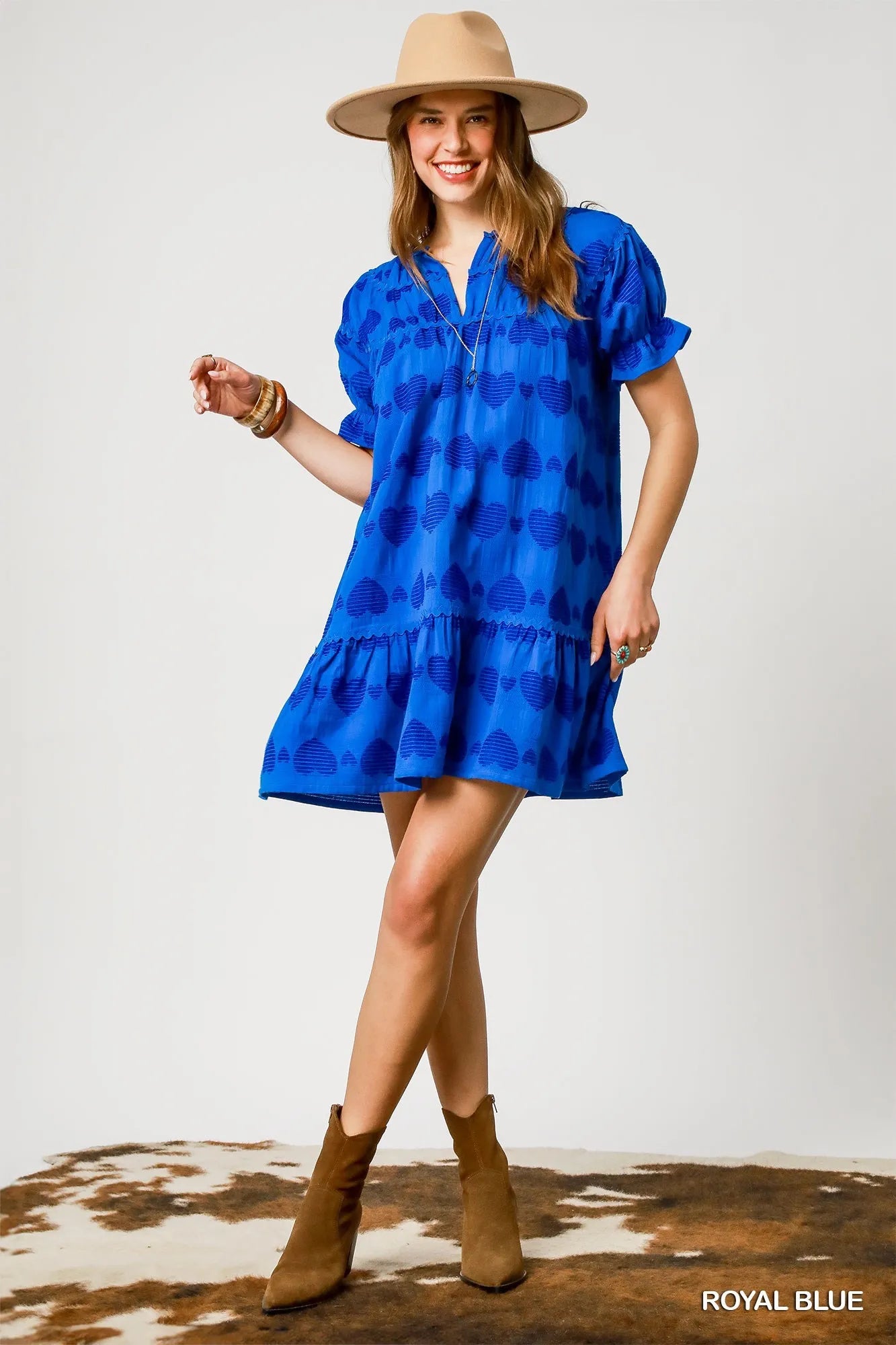 Umgee Heart Pattern Short Sleeve Ruffle Babydoll Dress – Charming Charlie