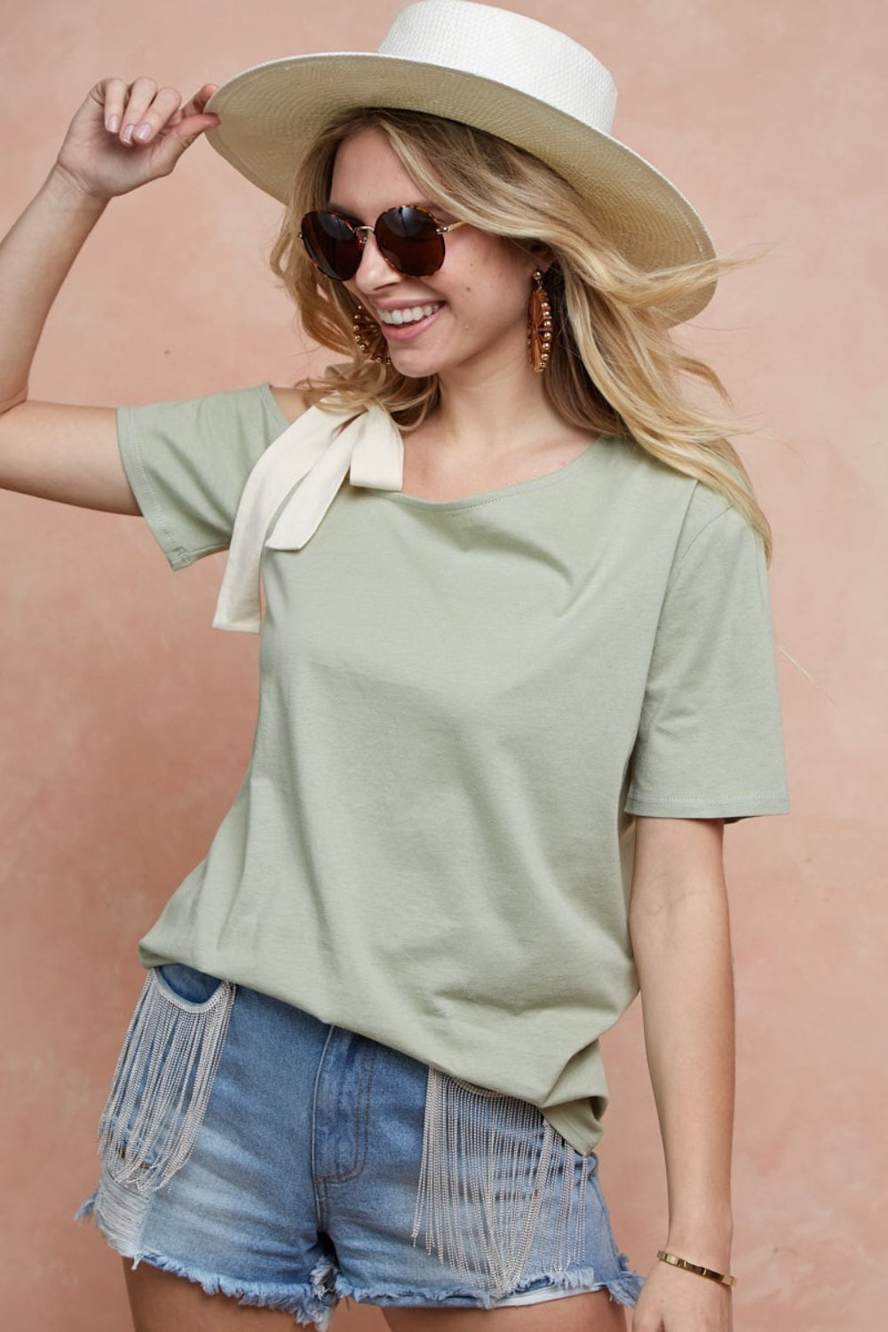 BiBi Tied Ribbon One Shoulder Short Sleeve T-Shirt – Charming Charlie