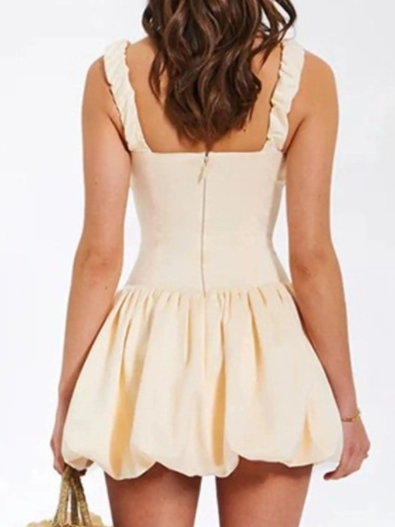 princess polly baby blue dress Beige Bubble Sleeve Dress (S) – Shop Honey Collective main image 1