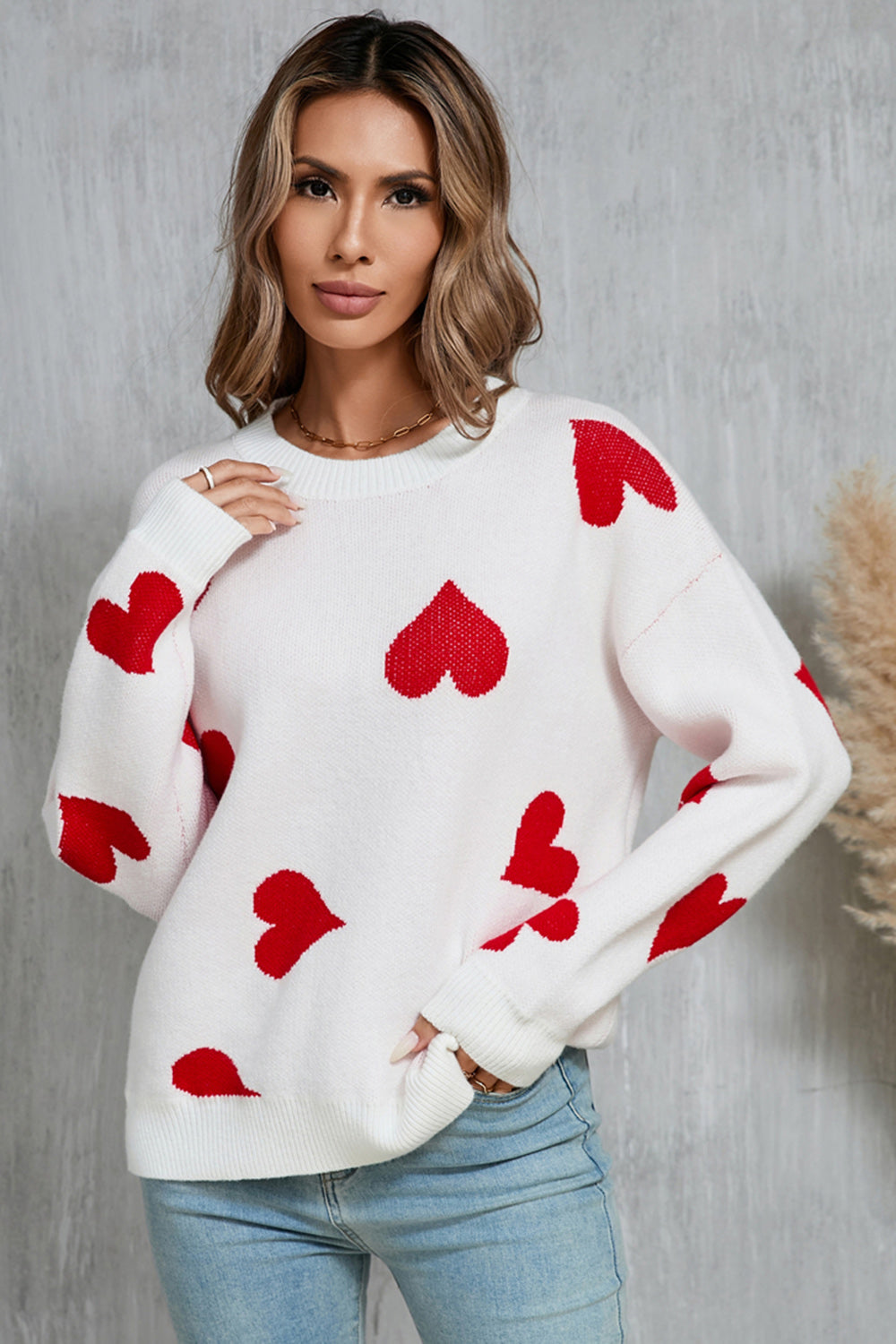 Angel Wings Heart Round Neck Dropped Shoulder Sweater – Charming