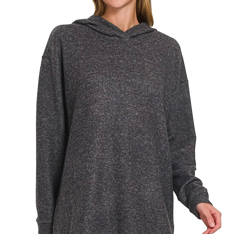Zenana Hooded Brushed Melange Hacci Sweater – Charming Charlie