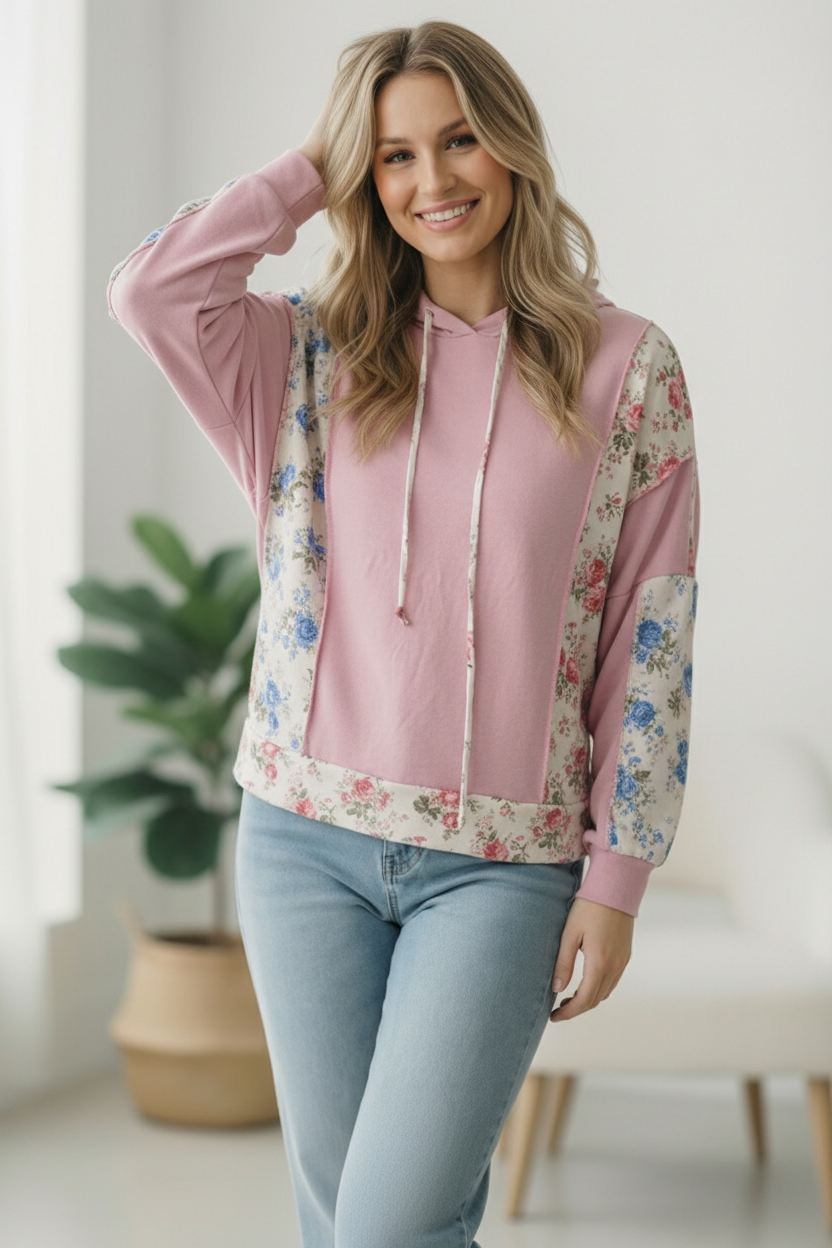 Sweet Spring Blossoms Color Block Hoodie - Charming Charlie