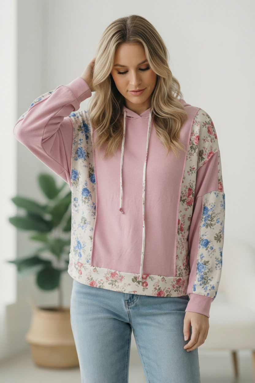 Sweet Spring Blossoms Color Block Hoodie - Charming Charlie