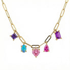 AB Square, Opal, Pink Heart, Pink Teardrop, Fuchsia Baguette Necklace, .25", .25", .25", .25", .25" - Charming Charlie