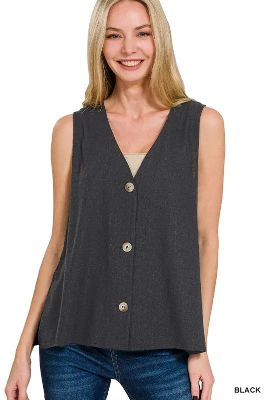 Zenana Side Slit Button-Front Vest – Charming Charlie