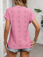 Openwork V-Neck Short Sleeve T-Shirt - Charming Charlie