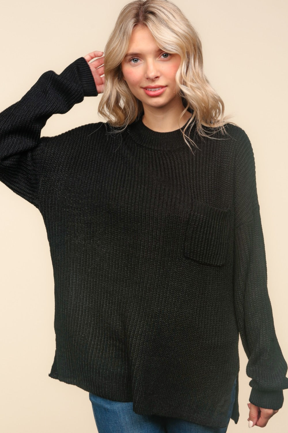 Haptics Mock Neck Side Slit Knit Top - Charming Charlie