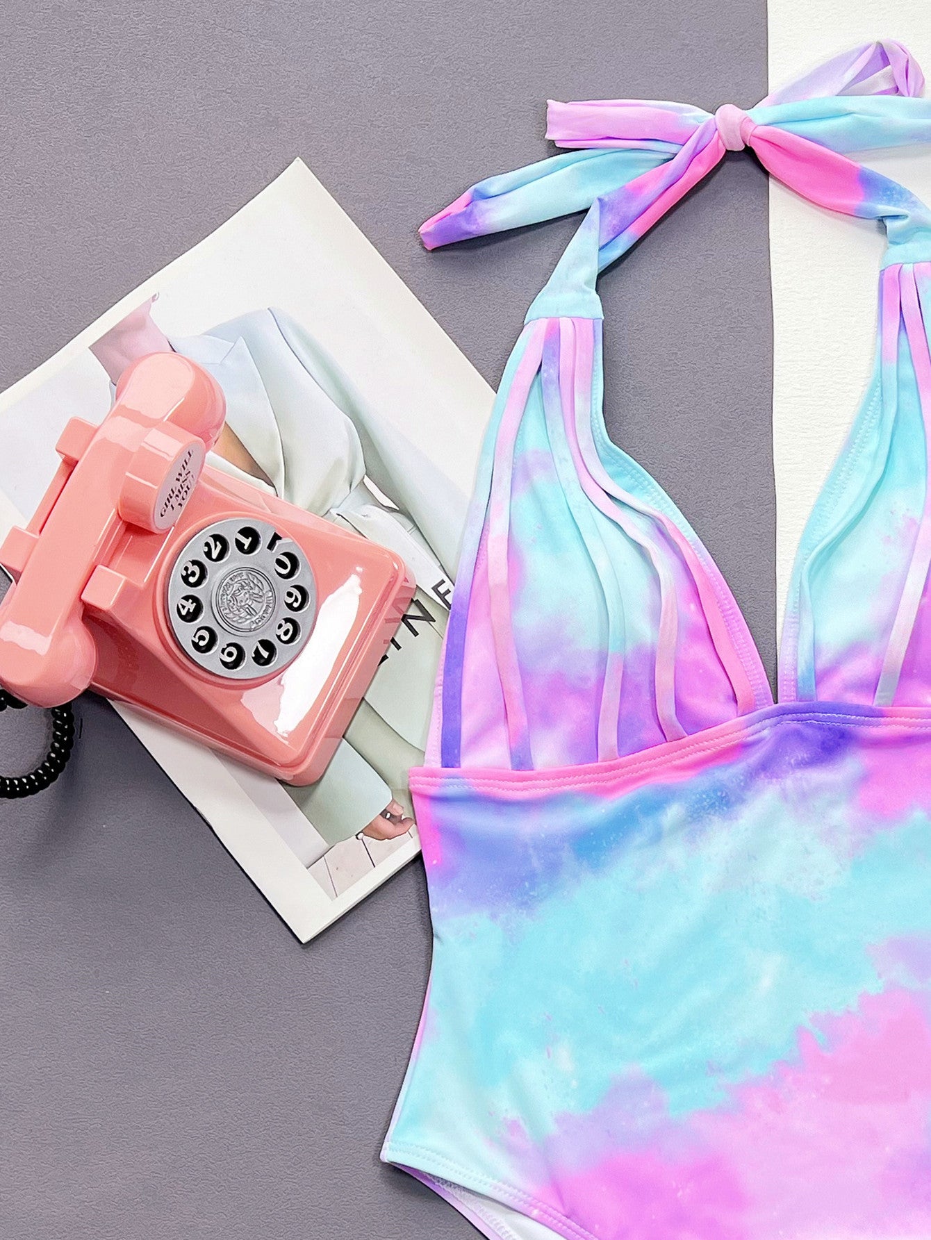 Tie-dye Halter Strap One-piece Swimsuit