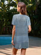 Openwork Round Neck Short Sleeve Cover-UP - Charming Charlie