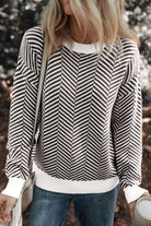 Striped Round Neck Long Sleeve Sweater - Charming Charlie