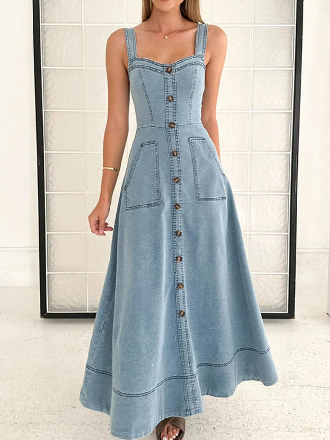 Wide Strap Sweetheart Neck Denim Dress Charming Charlie Wide Strap Sweetheart Neck Denim Dress Charming Charlie