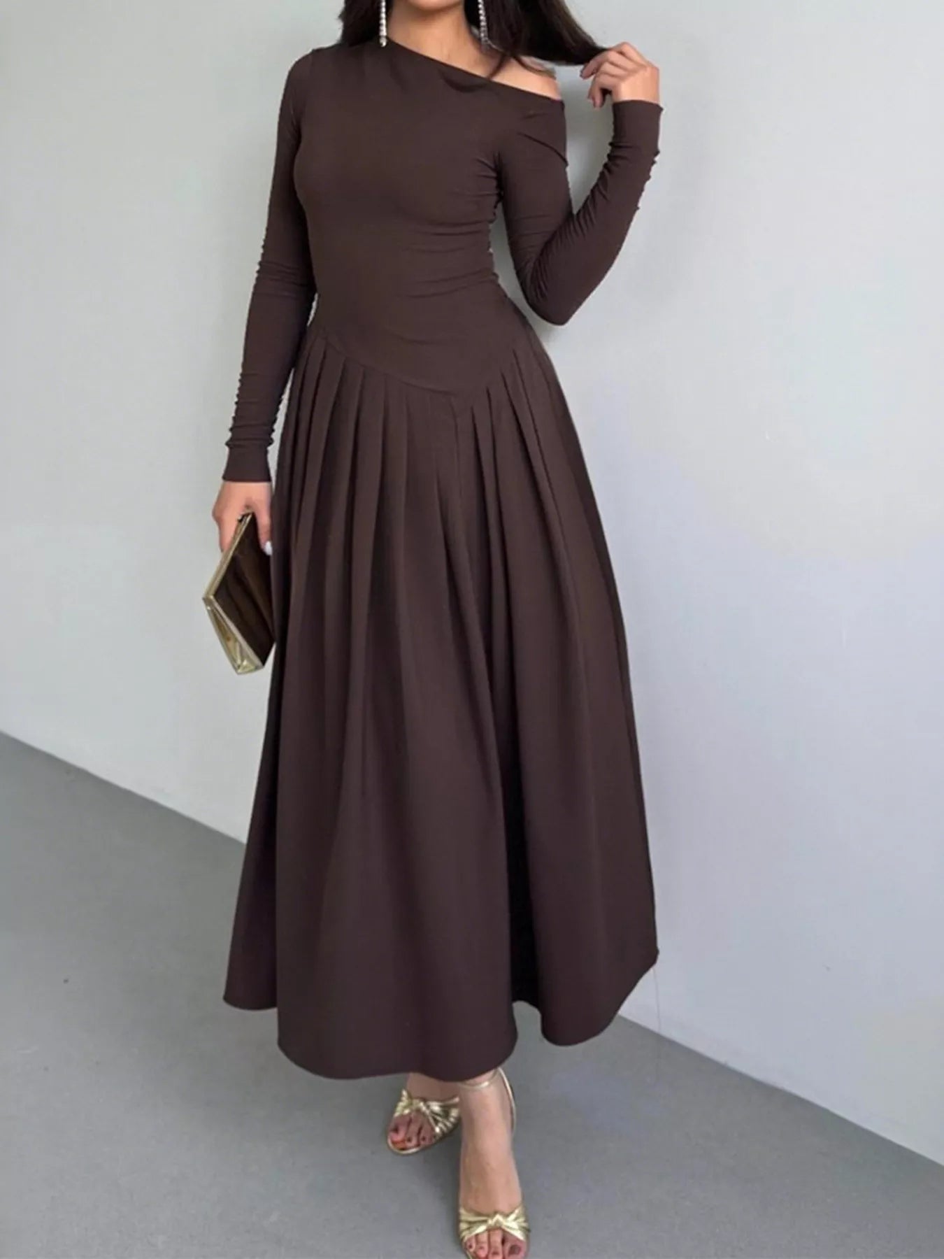 one shoulder long sleeve ruched dress Ruched One Shoulder Long Sleeve Dress – Charming Charlie