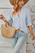 Notched Half Sleeve Blouse - Charming Charlie