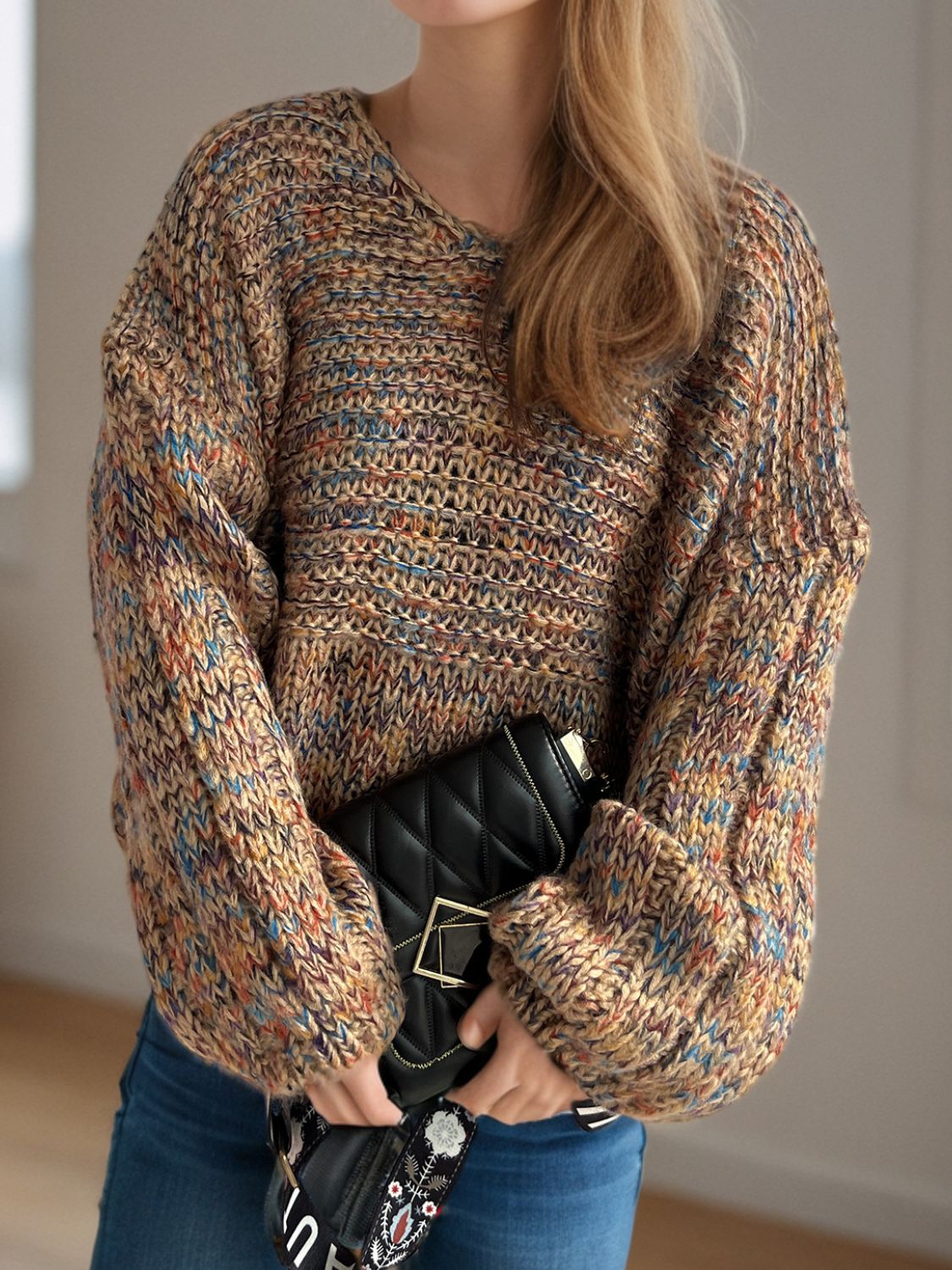 Dropped Shoulder Long Sleeve Sweater - Charming Charlie