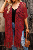 Openwork Open Front Cardigan with Fringes - Charming Charlie