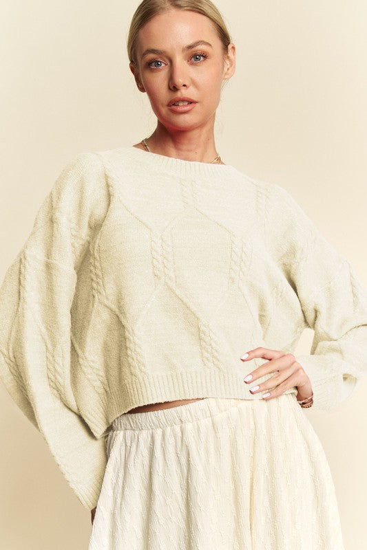 Davi & Dani Diamond Cable Pattern Drop Shoulder Sweater - Charming Charlie
