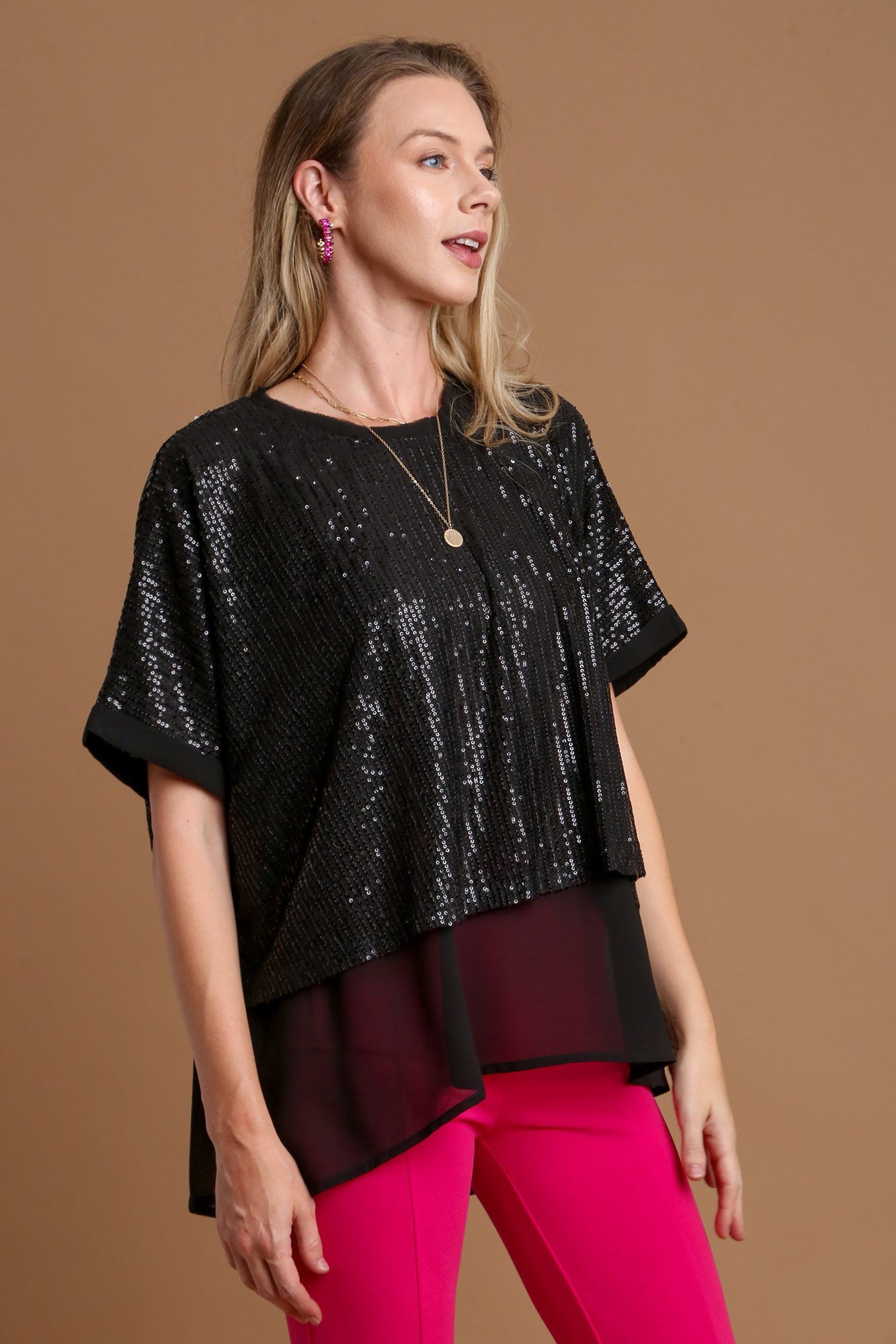 Umgee Sequin Half Sleeve Layered Blouse - Charming Charlie