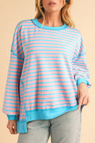 Color Clash Drop Shoulder Long Sleeve - Charming Charlie