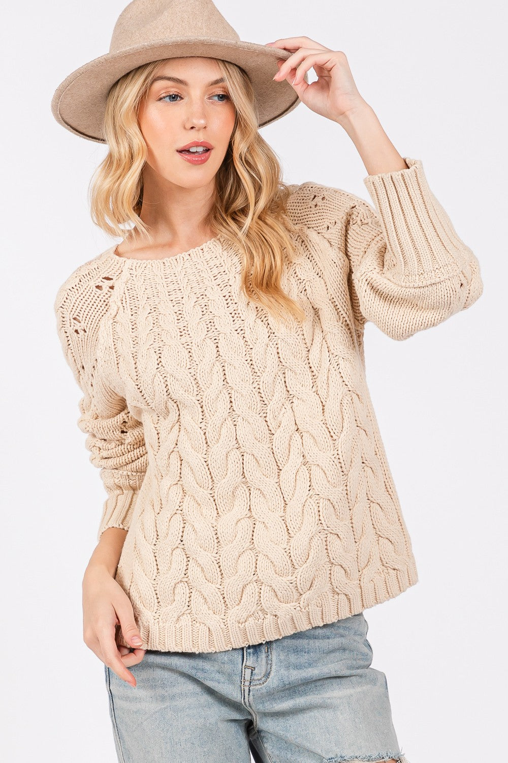 SAGE + FIG Cable-Knit Long Sleeve Sweater - Charming Charlie