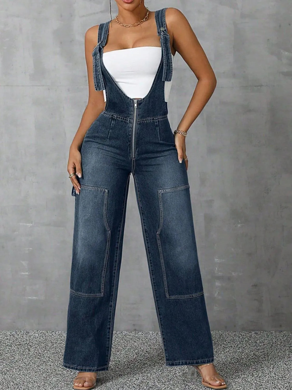 Zip Front Wide Strap Denim Overalls – Charming Charlie Zip Front Wide Strap Denim Overalls – Charming Charlie