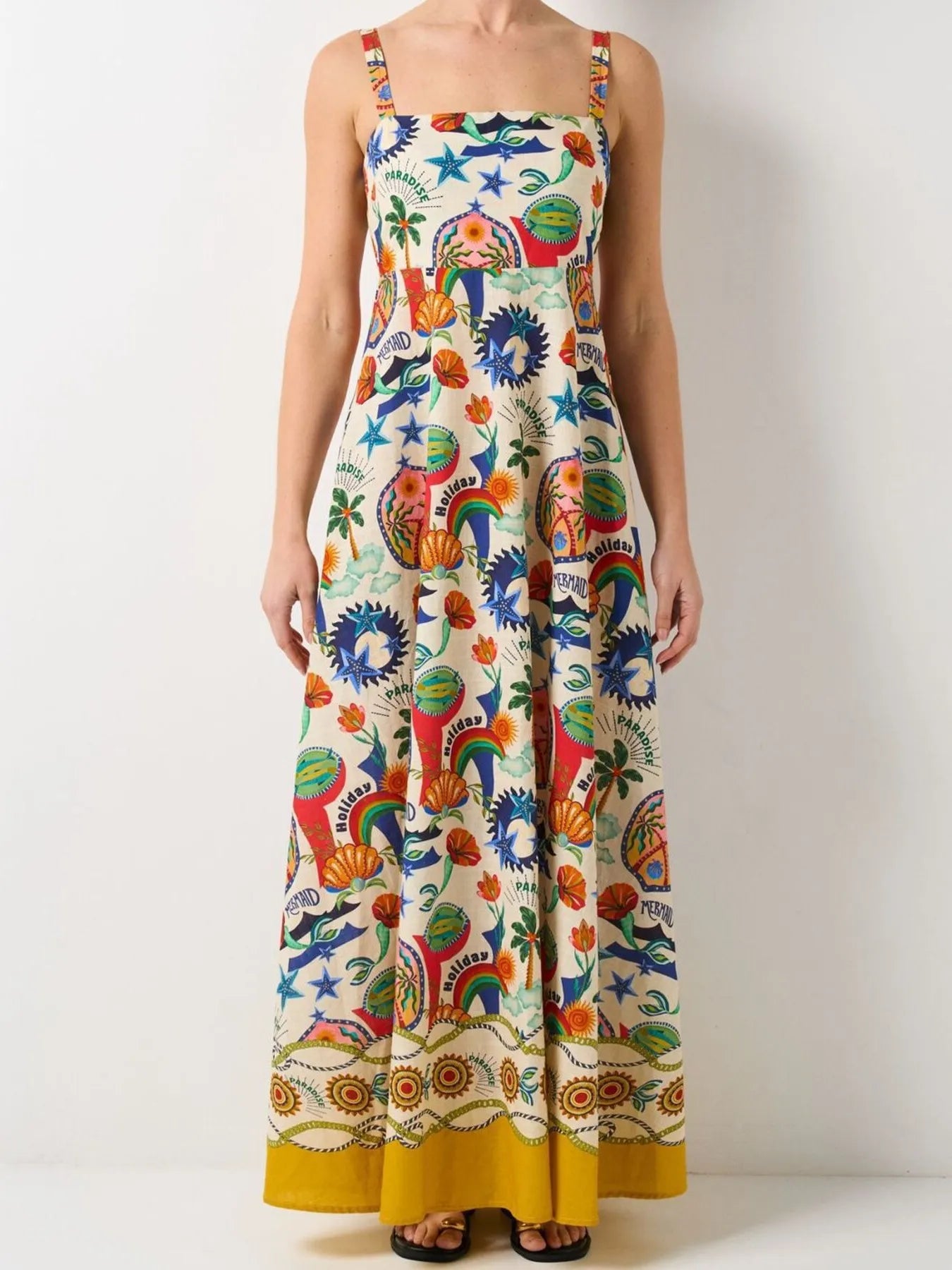 Printed Square Neck Maxi Dress Multicolor / XL Printed Square Neck Maxi Dress Multicolor / XL