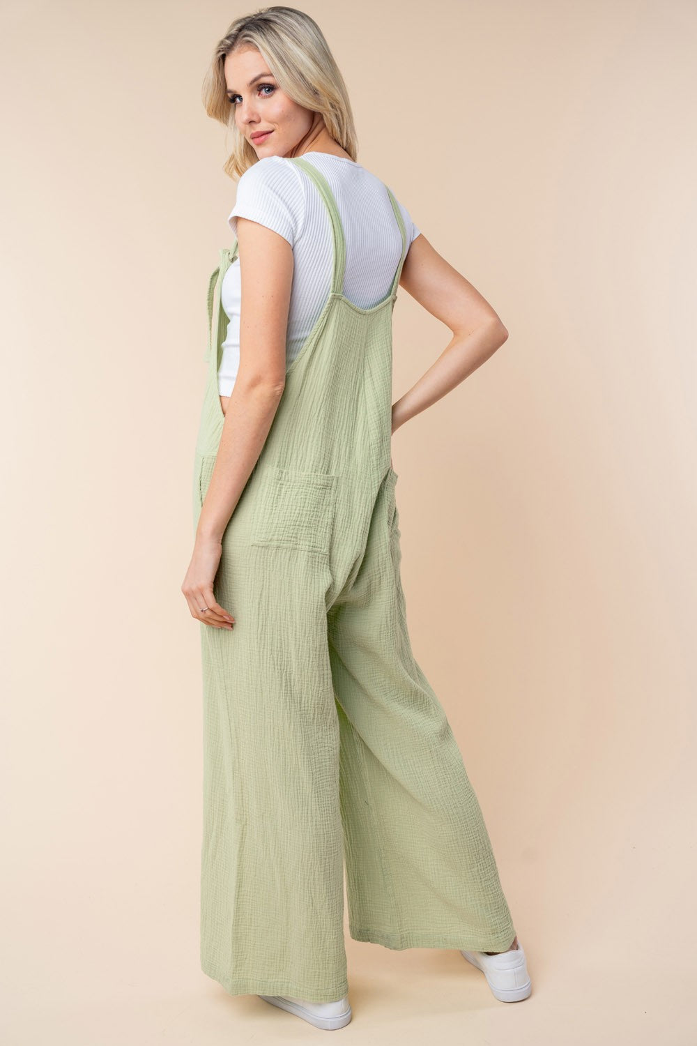 White Birch Texture Sleeveless Wide Leg Jumpsuit - Charming Charlie