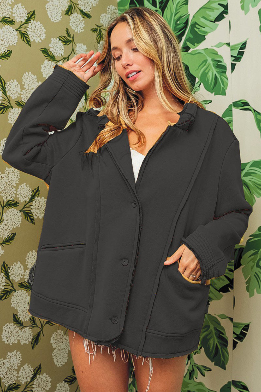 BiBi Single-Breasted Washed Fleece Jacket - Charming Charlie