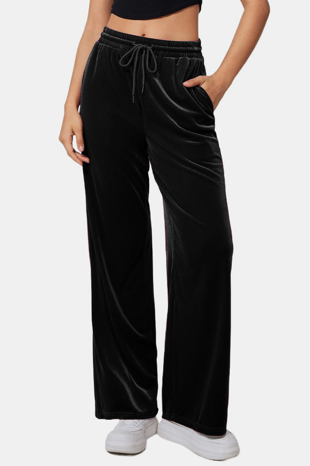 Drawstring Elastic Waist Straight Leg Pants - Charming Charlie