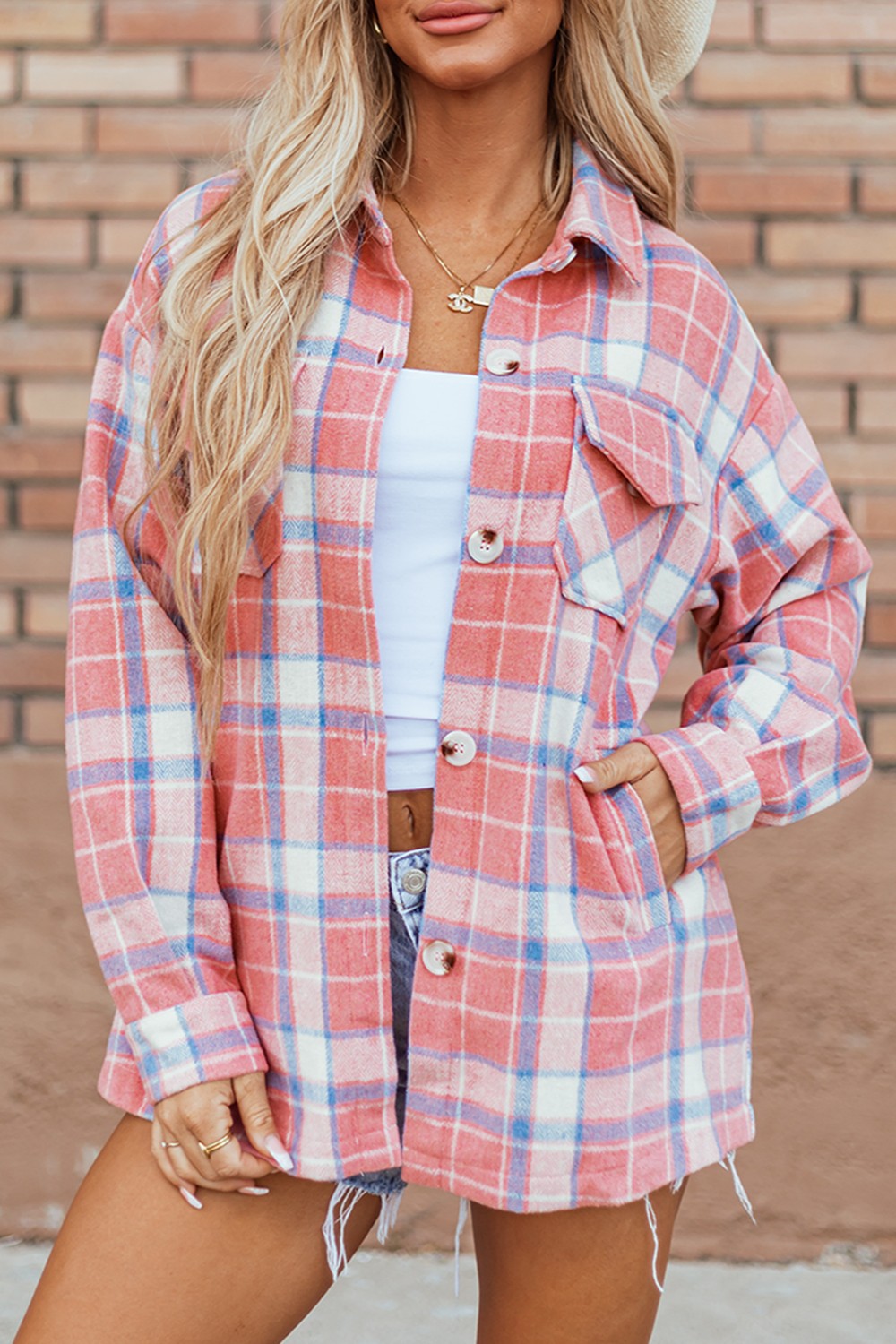 Plaid Button Up Long Sleeve Shacket - Charming Charlie