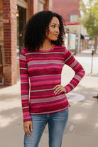 Keep Me Guessing Magenta Herringbone Long Sleeve - Charming Charlie