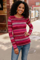 Keep Me Guessing Magenta Herringbone Long Sleeve - Charming Charlie