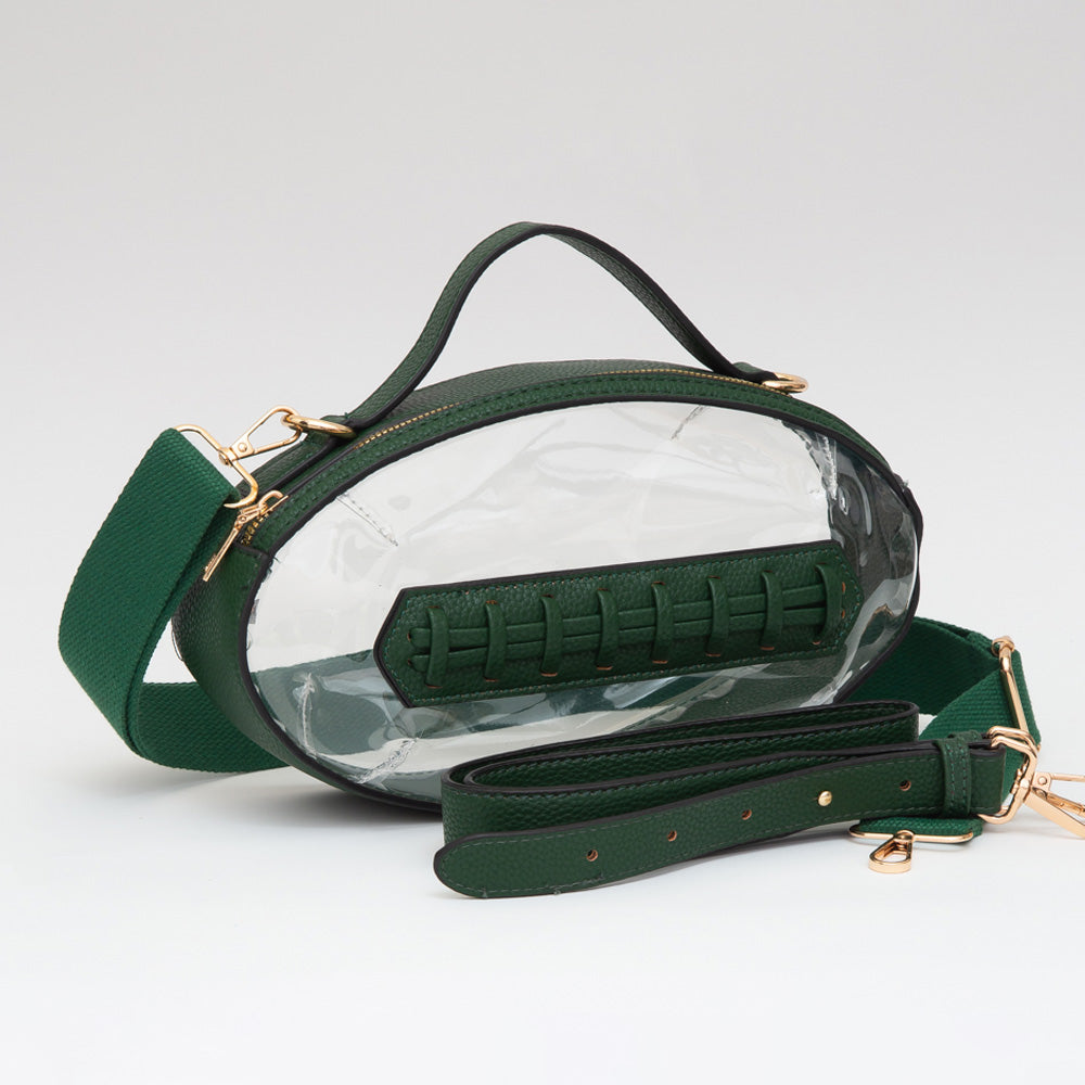 Clear, Green Football Shaped Transparent Crossbody Bag