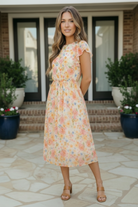 Watercolor Floral Flutter Sleeve Midi Dress - Charming Charlie