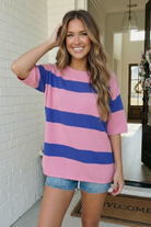 Skip the Line Pink and Blue Oversized Sweater Top - Charming Charlie