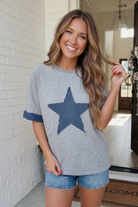 Reach For The Stars Denim Patch Sweatshirt Top - Charming Charlie
