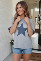 Reach For The Stars Denim Patch Sweatshirt Top - Charming Charlie