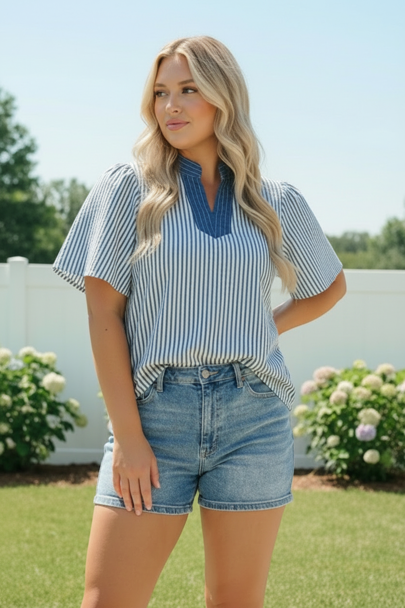 Breezy Stripe Flutter Sleeve Top - Charming Charlie