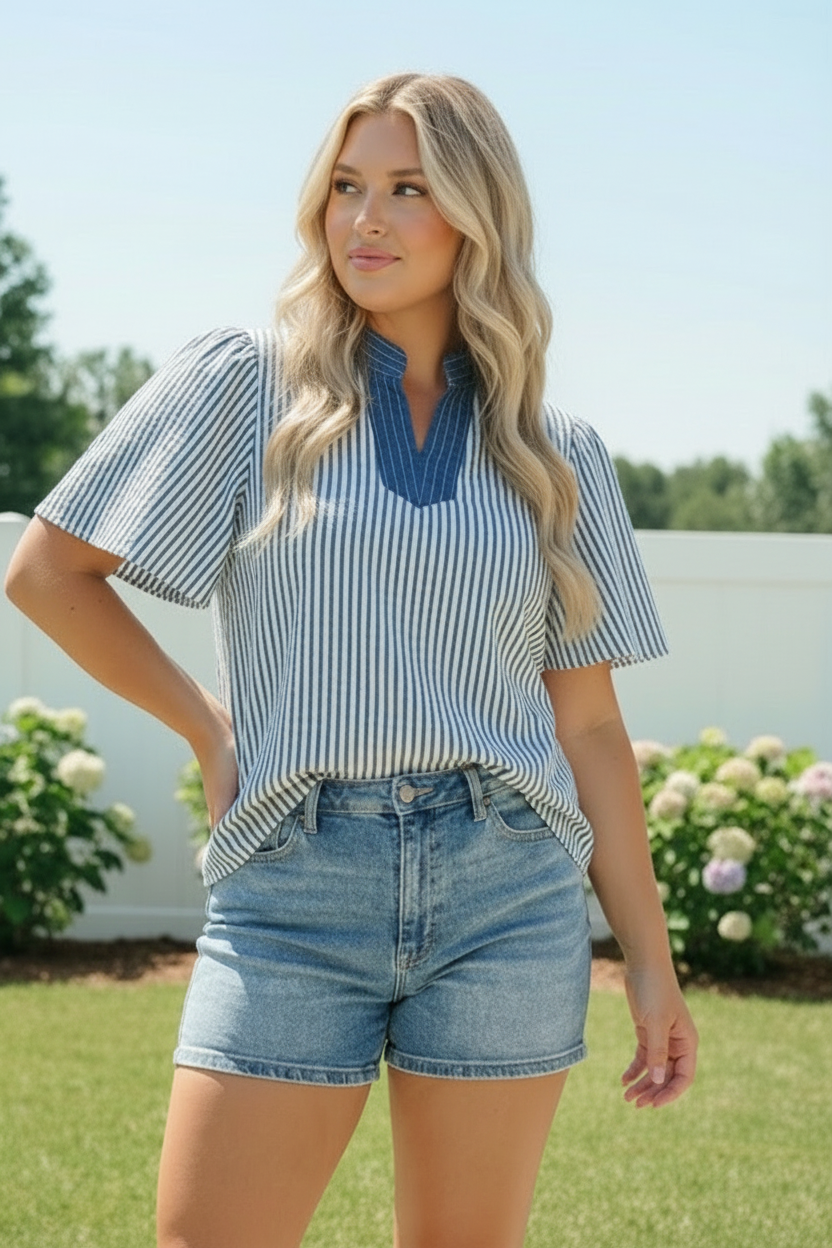 Breezy Stripe Flutter Sleeve Top - Charming Charlie
