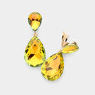AB, Lt Col Topaz Glass Crystal Double Teardrop Clip on Evening Earrings