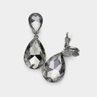 Black Diamond Glass Crystal Double Teardrop Clip on Evening Earrings