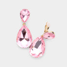 Light, Pink Glass Crystal Double Teardrop Clip on Evening Earrings